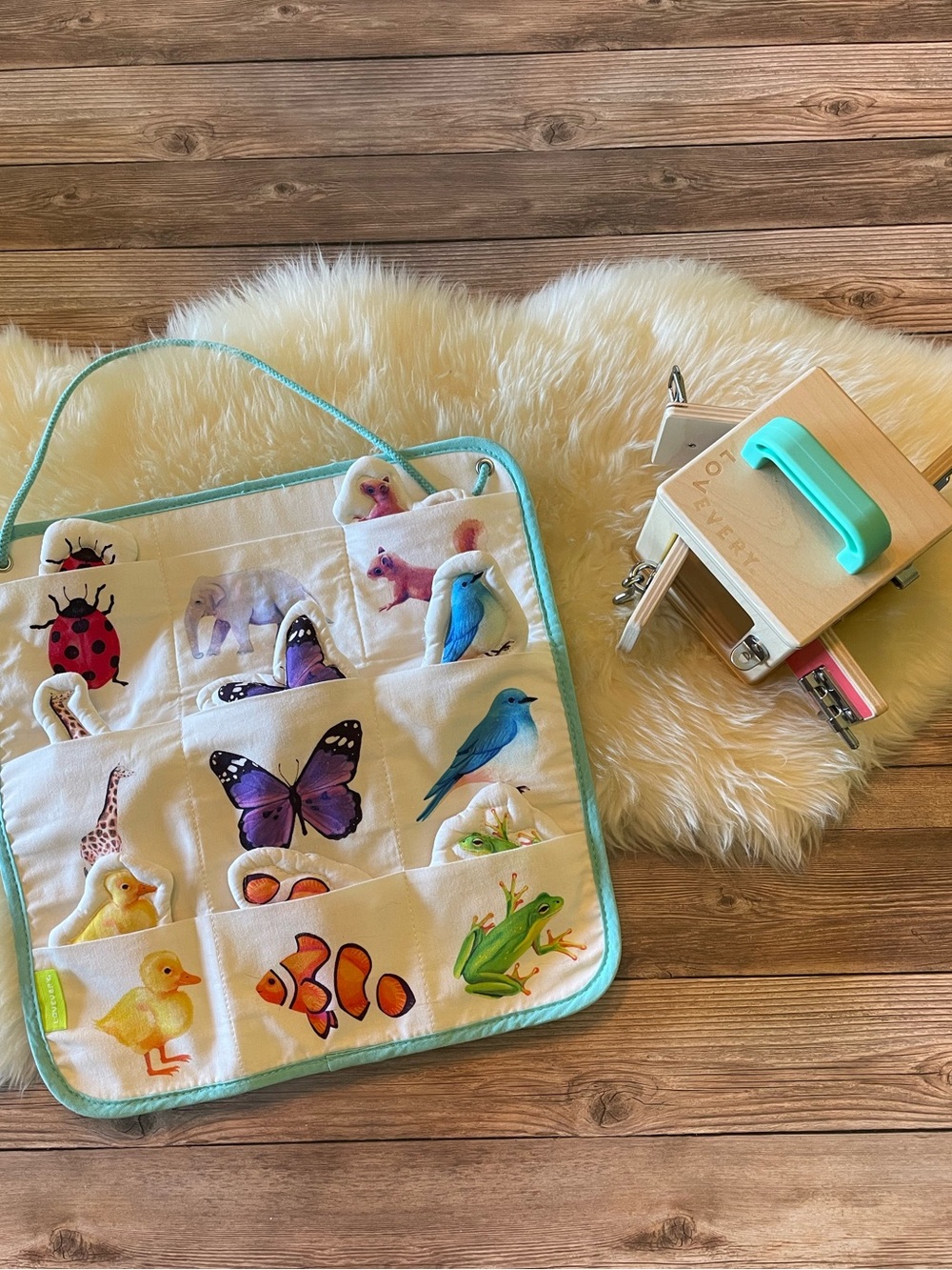 Lovevery Lock Box & Quilted Critter Pockets ~ 19 to 21 months